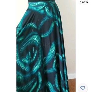 Milly Flowy Long Maxi Length Green Black Snake Print Lined Skirt Size 12